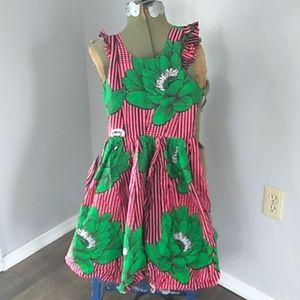 HANDMADE COTTON SUNDRESS WITH BOLD FLOWERS/STRIPES  GIRLS 7/8